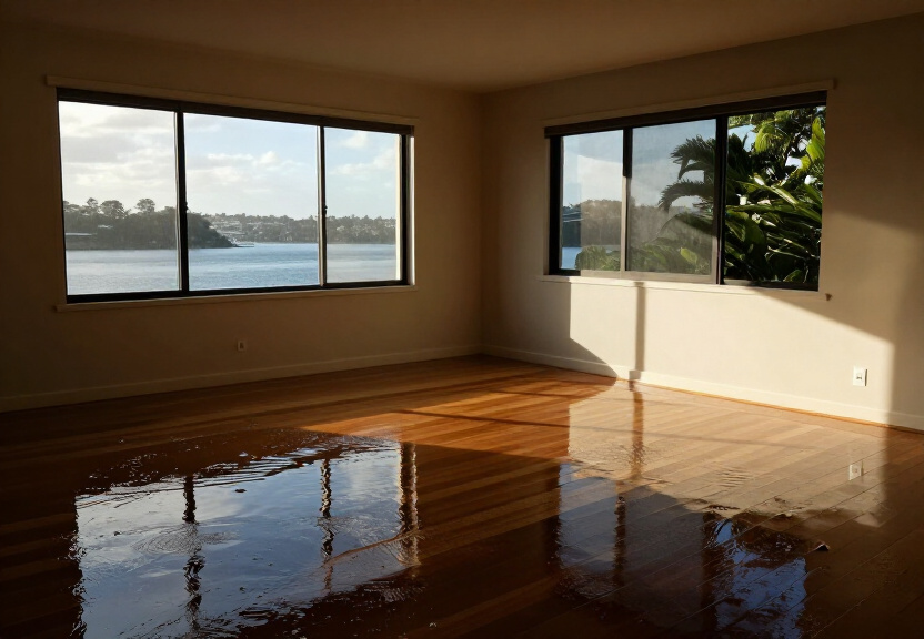 Flooded living room in Kemps Creek before restoration